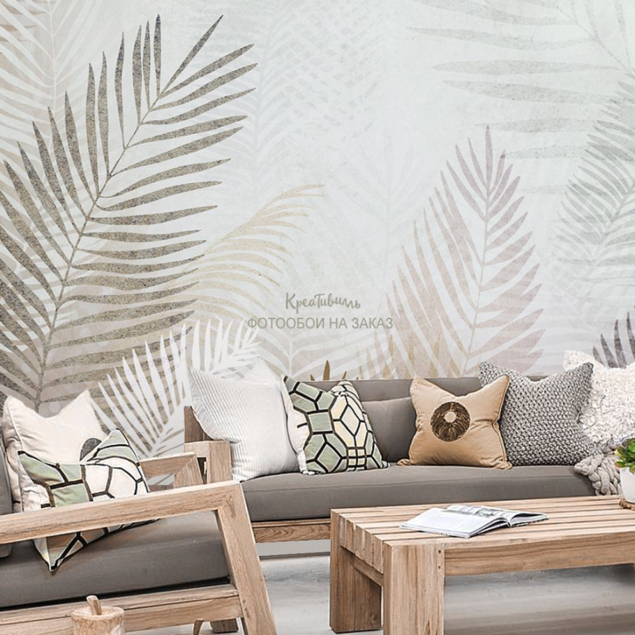 Папоротник на стене в интерьере