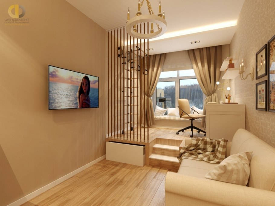 Зонирование комнаты на детскую и гостиную