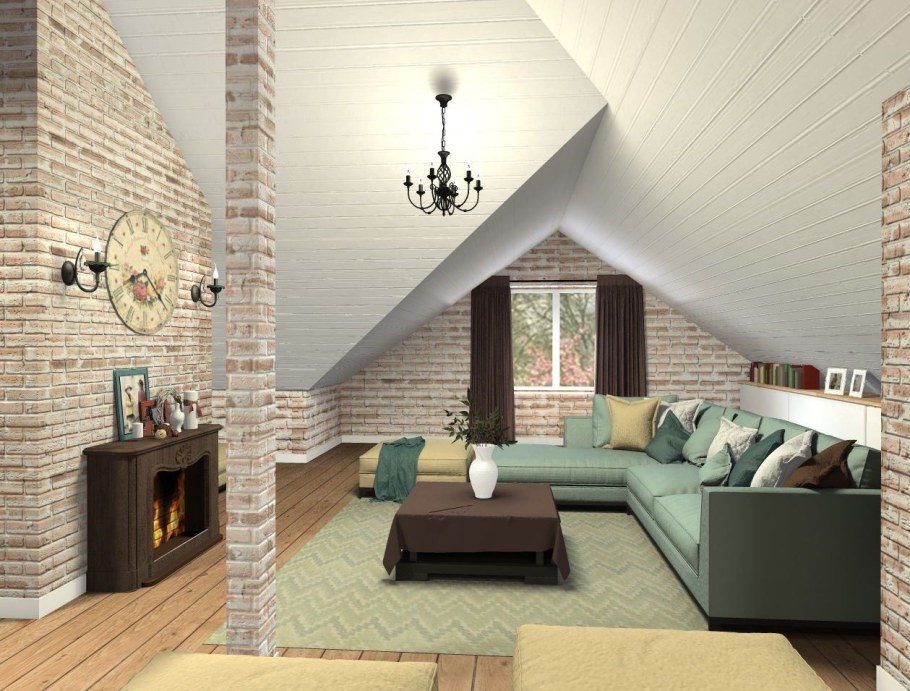 Гостиная с мансардной крышей