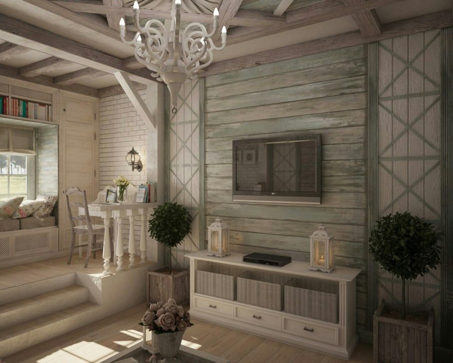Гостиная в стиле Прованс имитация брус