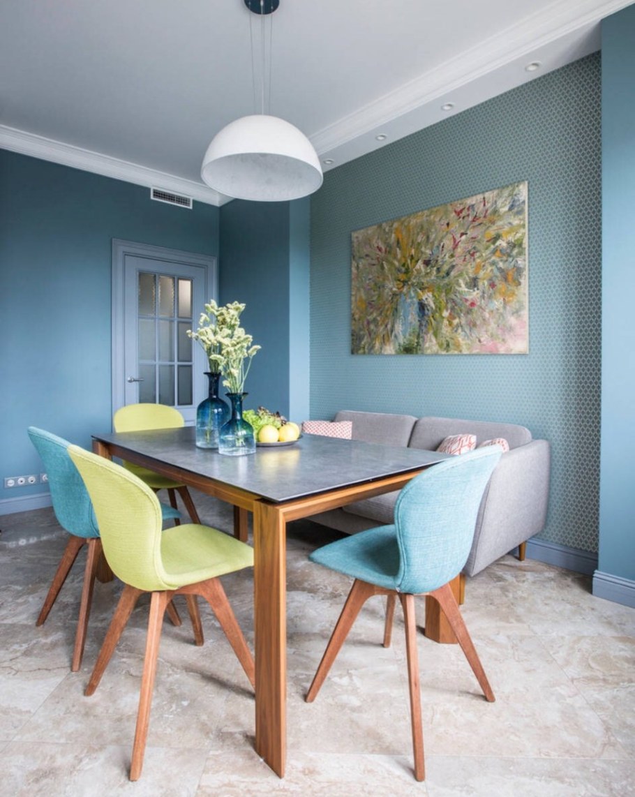 Серо голубые стены на кухне