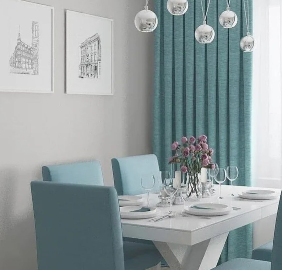 Шторы мятного цвета в интерьере