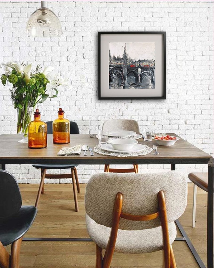 Белый кирпич в интерьере кухни