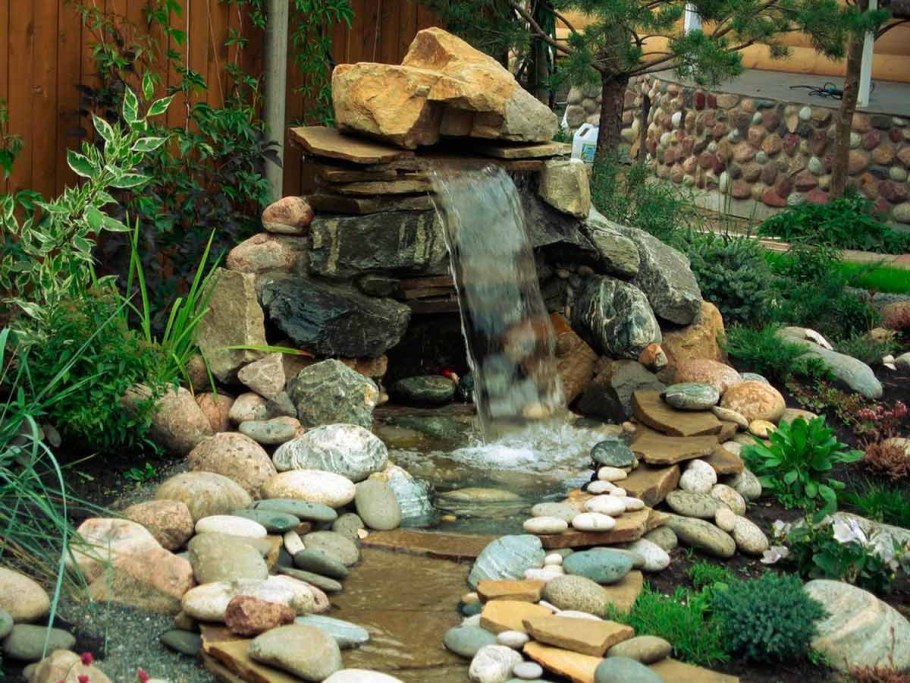 Водопад, сухой ручей, прудик