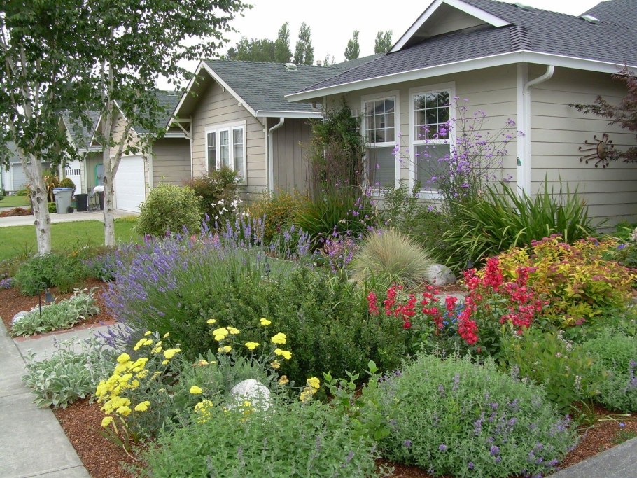 Цветы в палисаднике перед домом