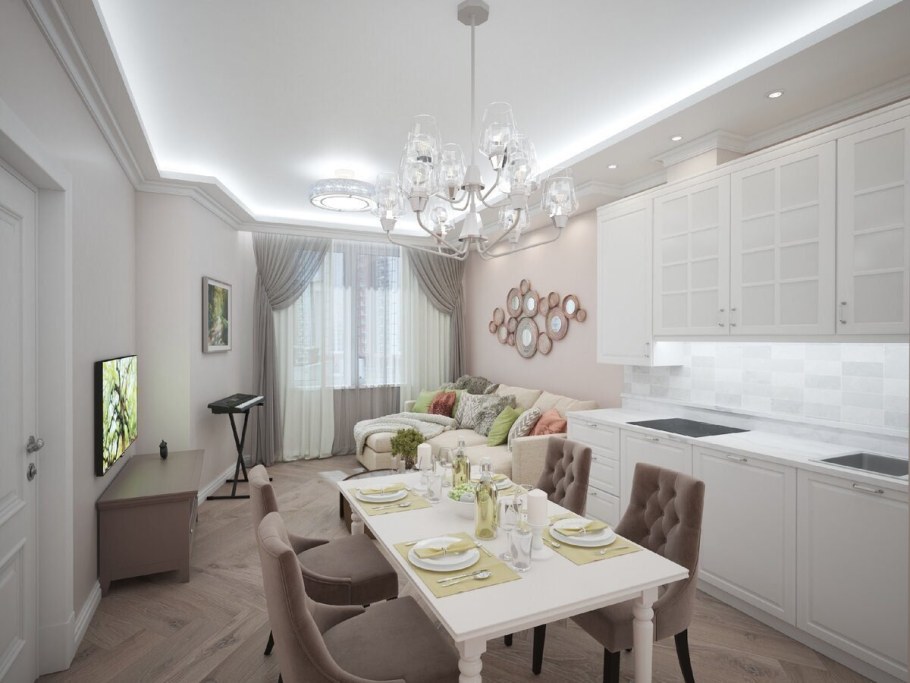 Кухня-гостиная 17 кв м Неоклассика