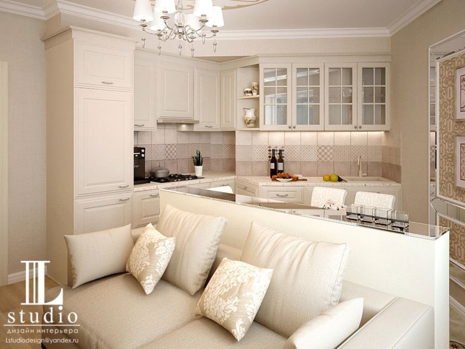 Кухня-гостиная Неоклассика 25 кв метров