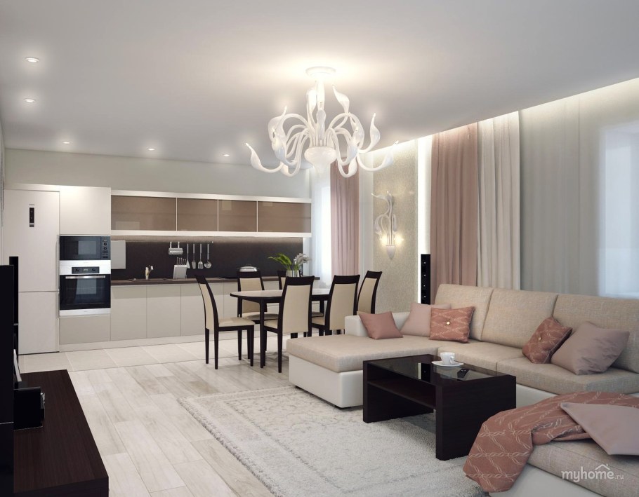 Кухня-гостиная в современном стиле светлая