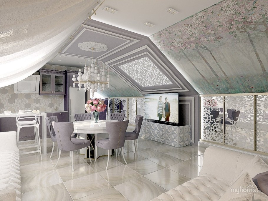 Кухня на мансардном этаже