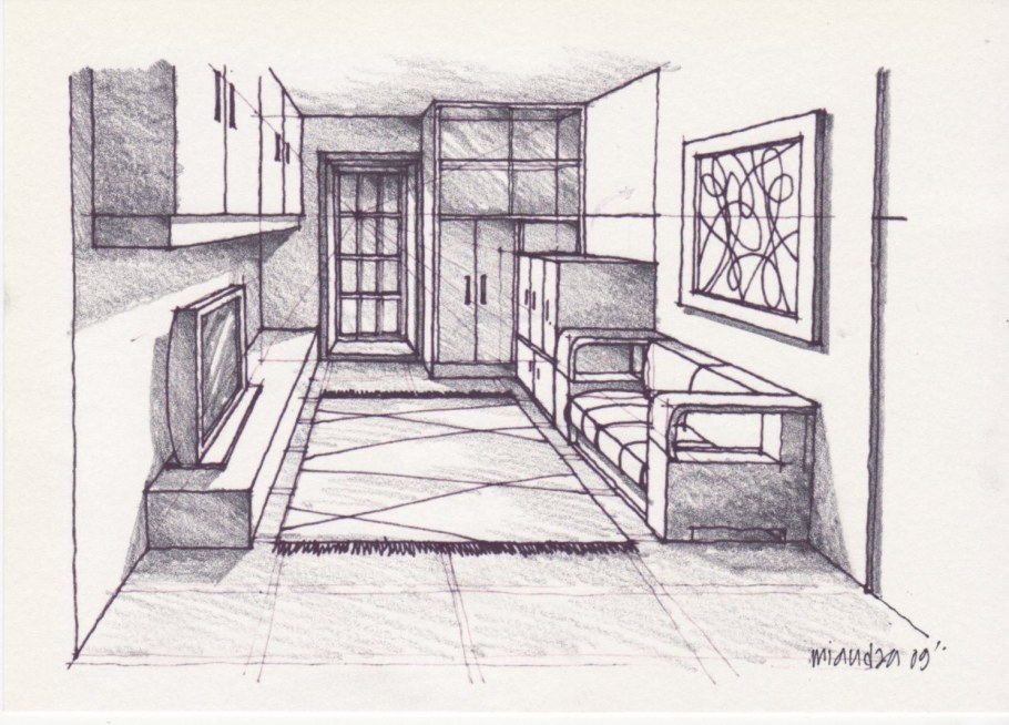 Фронтальная перспектива комнаты черчение