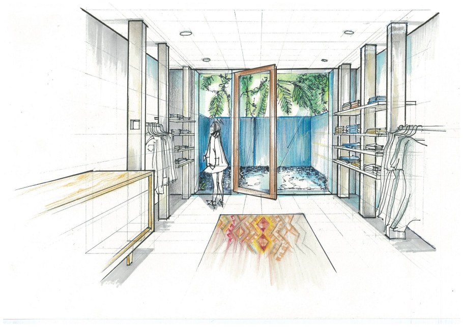 Угловая перспектива интерьера скетч