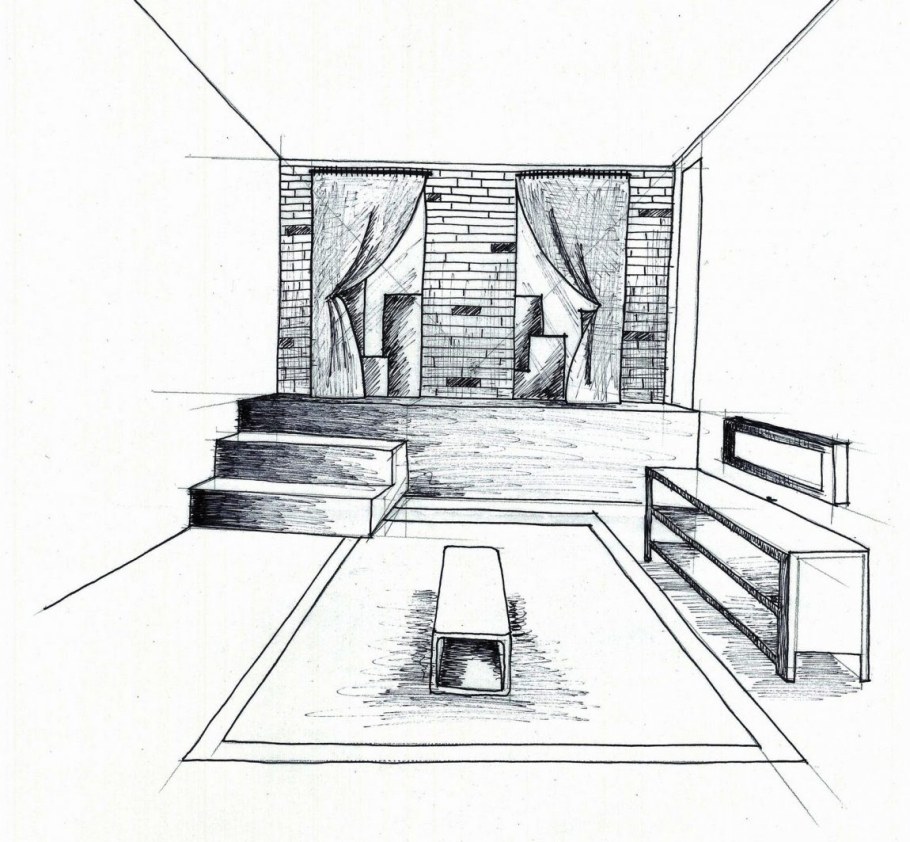 Перспектива интерьера комнаты черчение