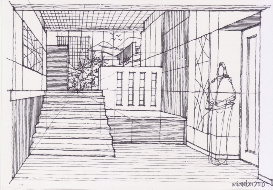 Угловая перспектива интерьера скетч