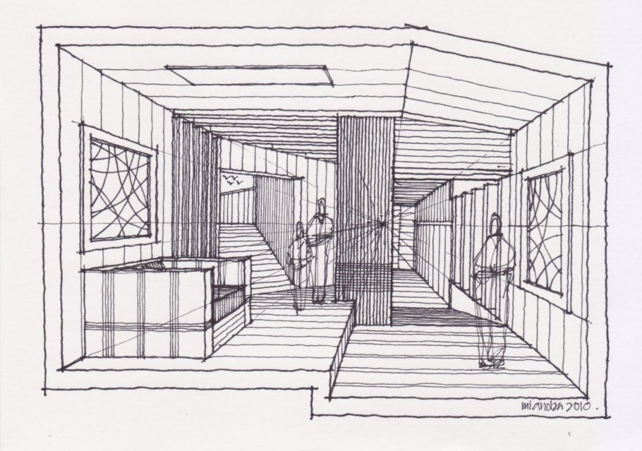 Угловая перспектива интерьера скетч