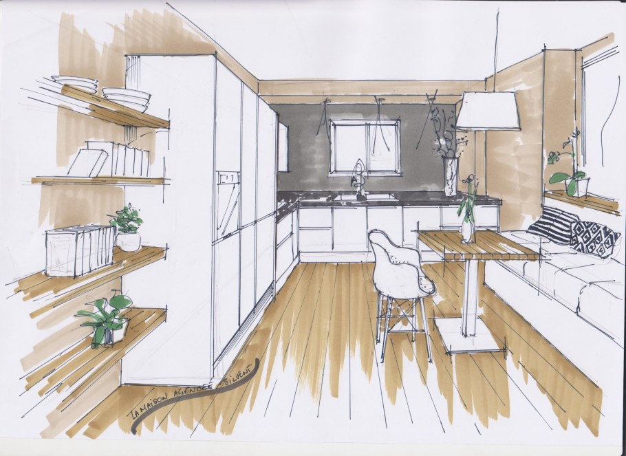 Перспектива фронтальная скейч интерьер