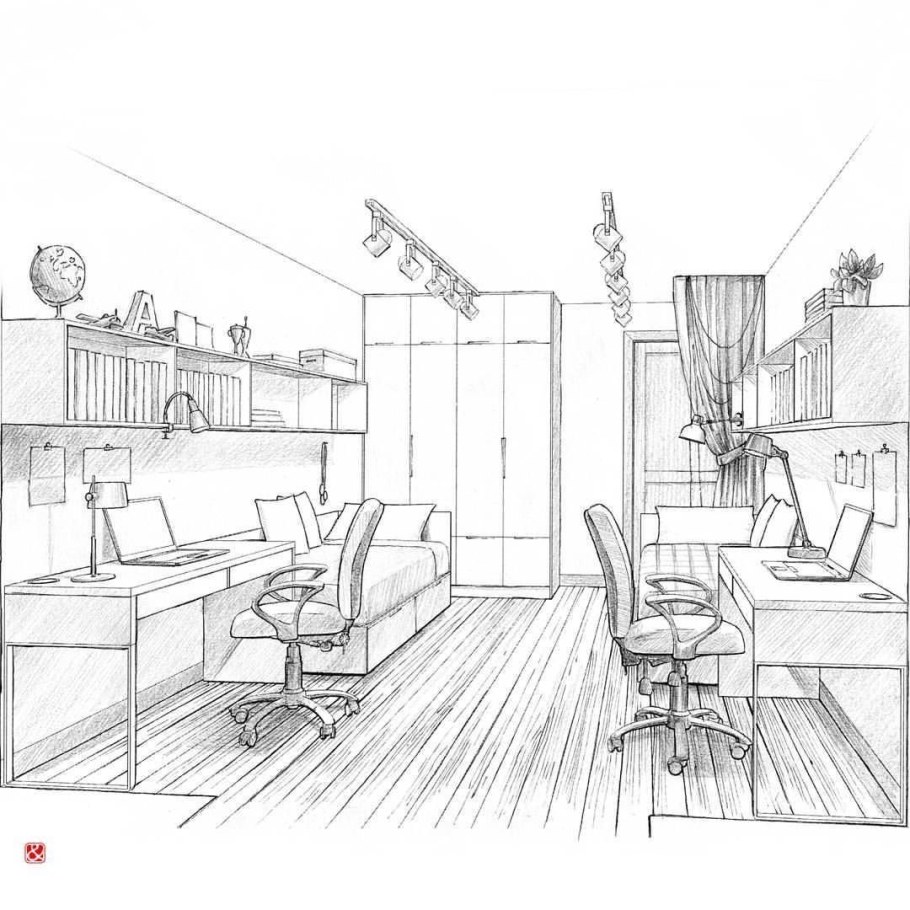 Скетч комнаты в перспективе
