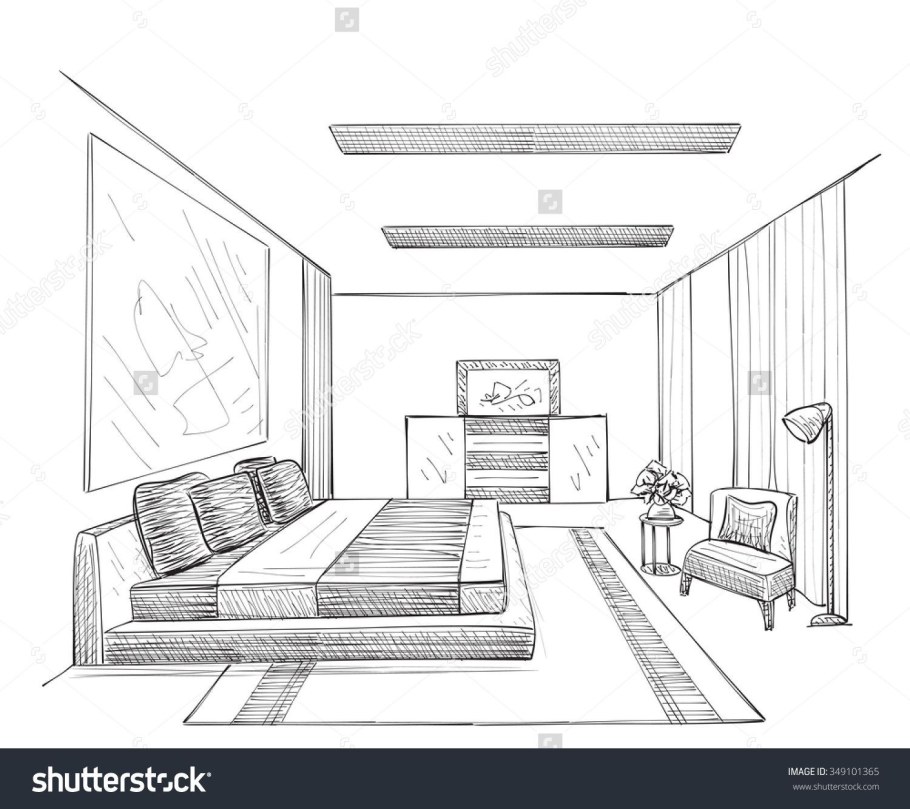 Интерьер комнаты карандашом