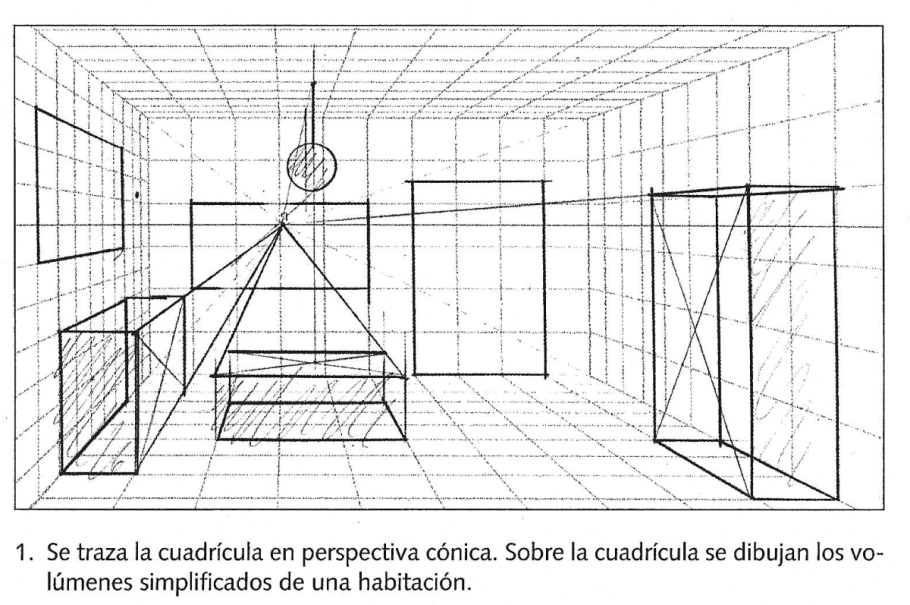 Фронтальная перспектива интерьера черчение