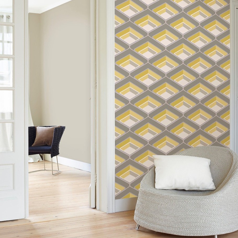 3д геометрия желто-серая на стене