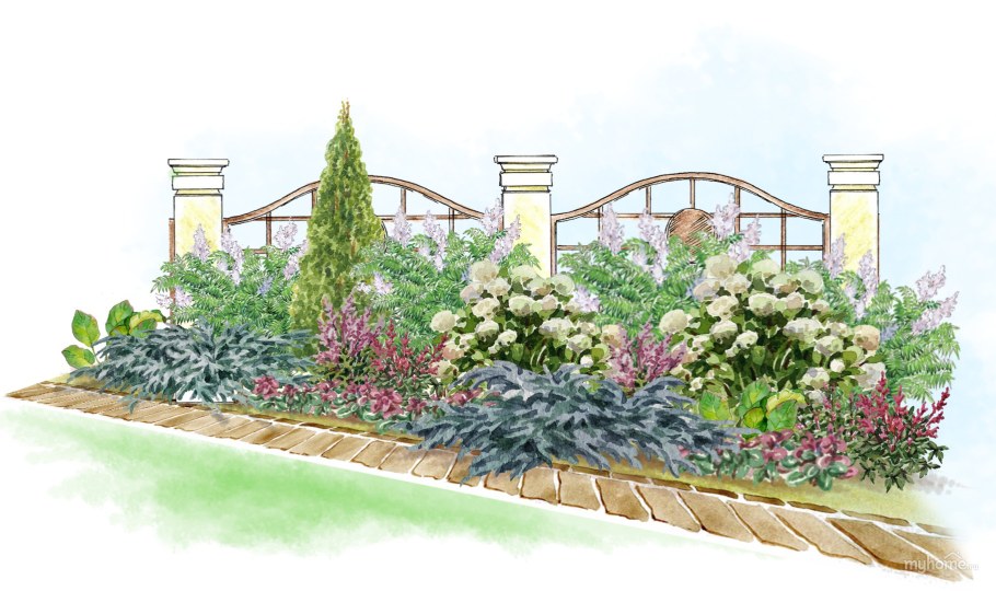 Рабатка с гортензией