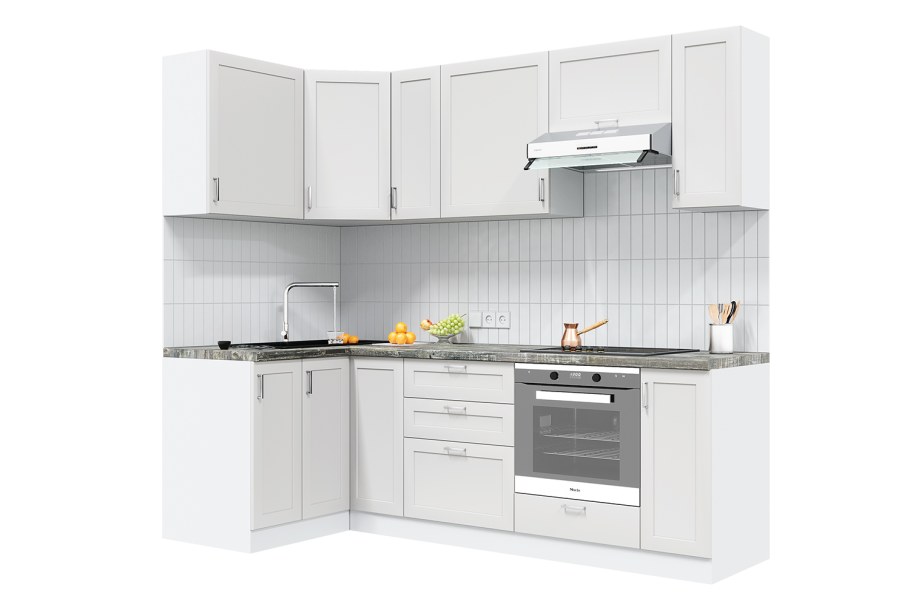 Угловая белая кухня без фона