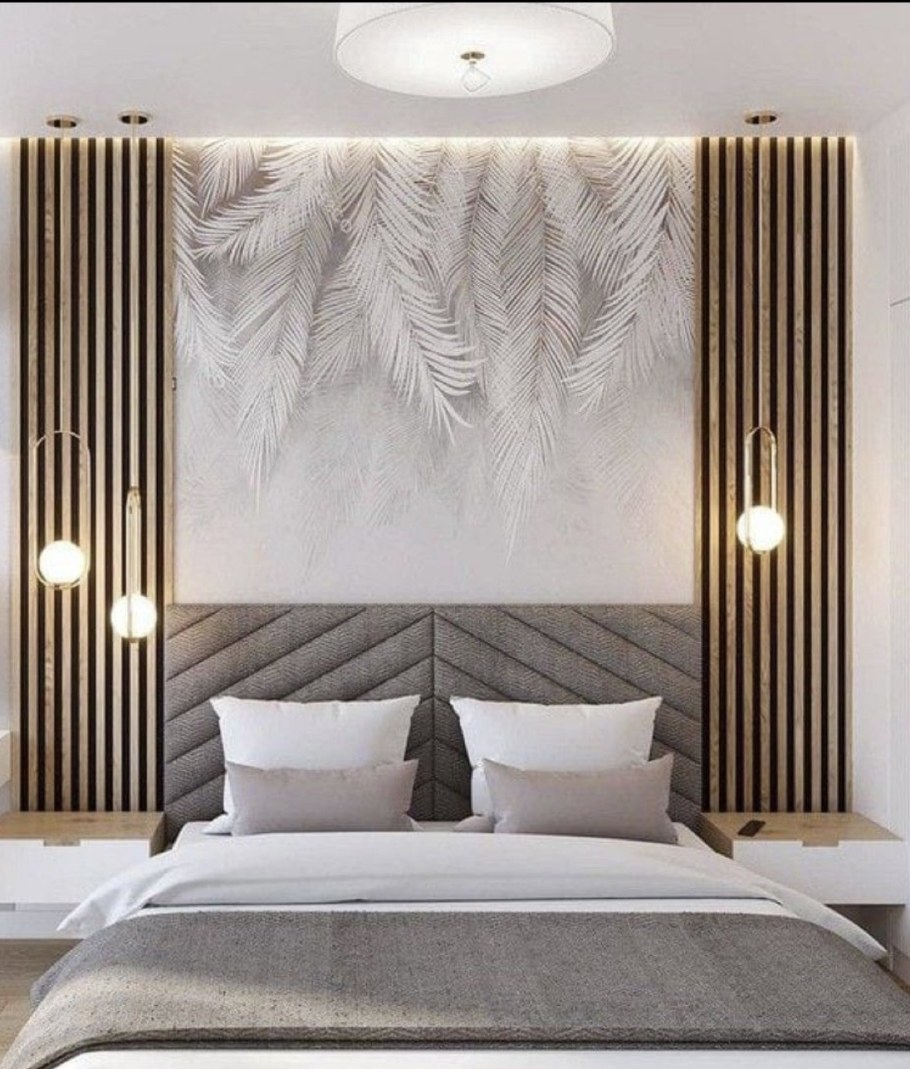 Декоративные рейки в интерьере спальни