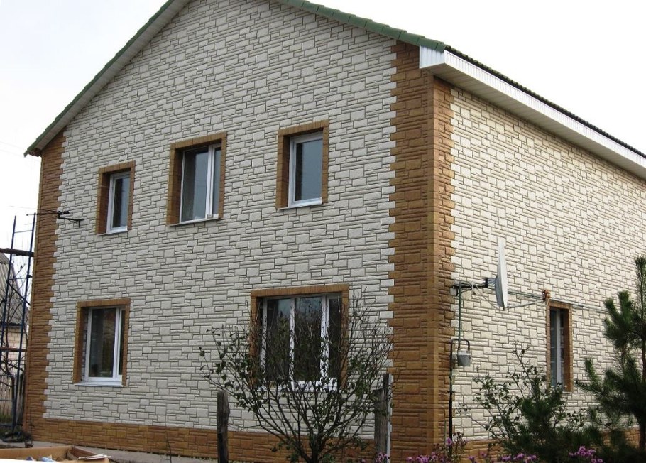 Фасадная панель белый камень Альта профиль дом