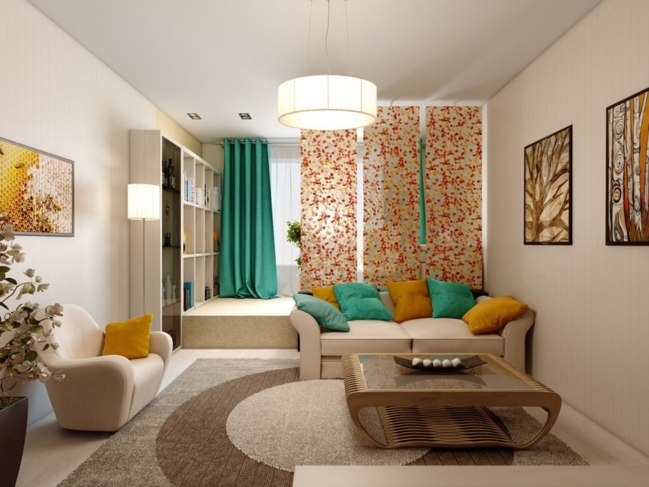 Бежевый интерьер с яркими акцентами