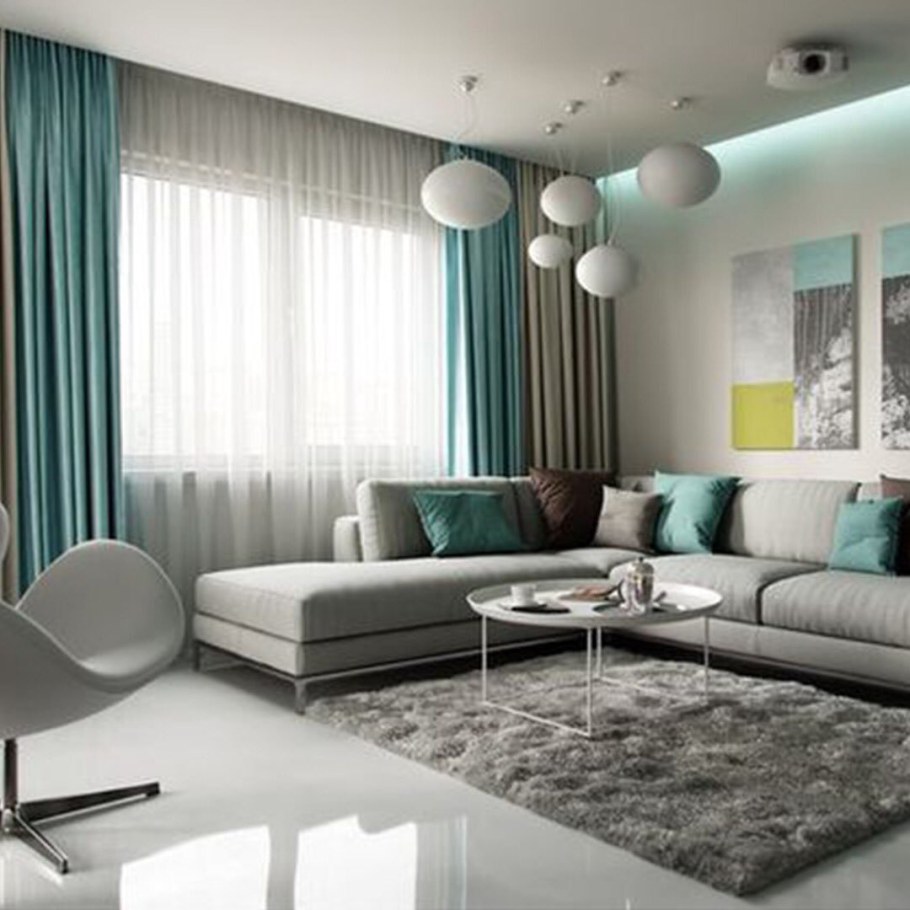 Интерьер серый с бирюзой