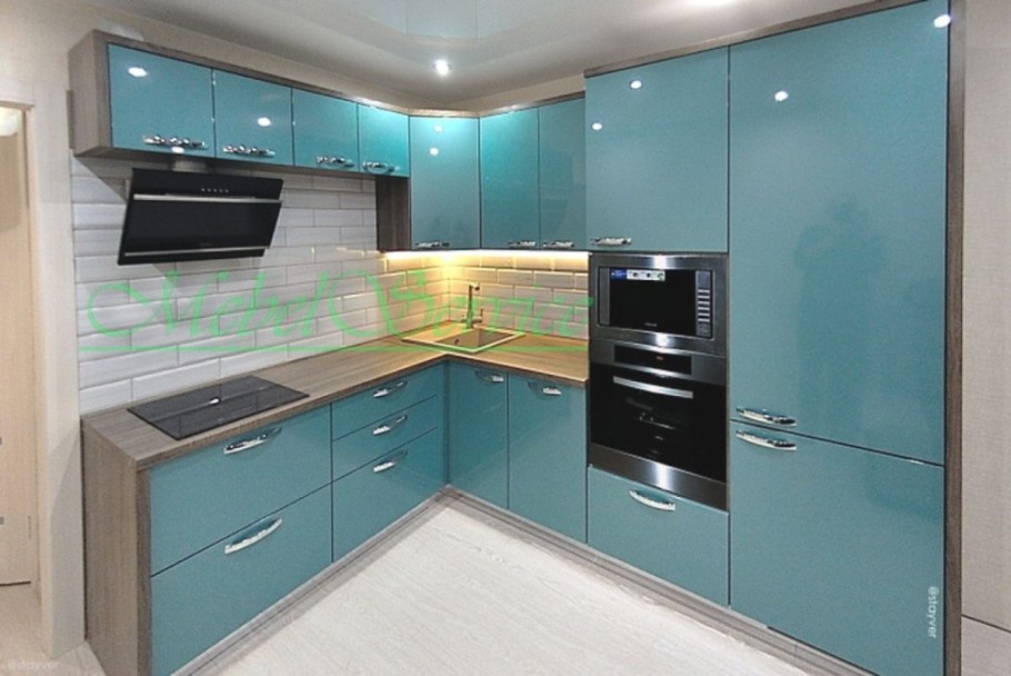 Кухня угловая бирюзовая