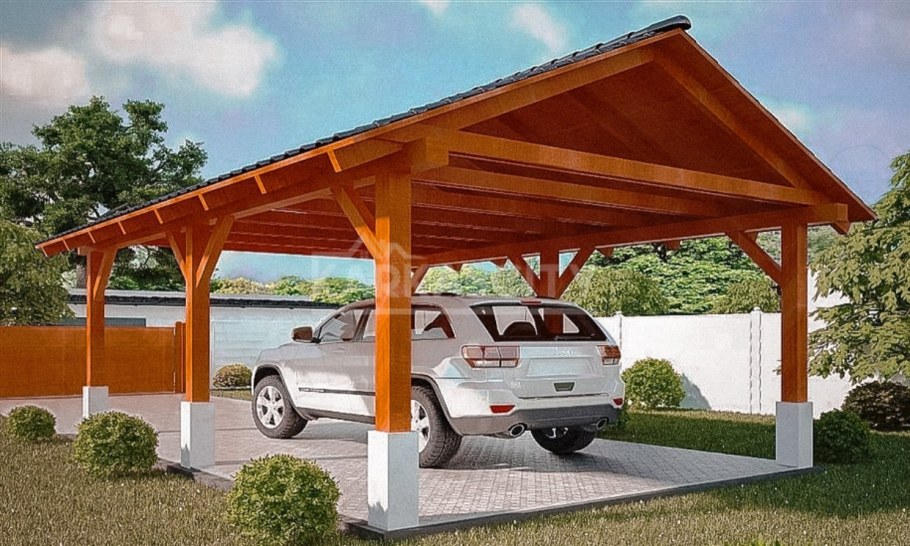 Деревянный навес для машины