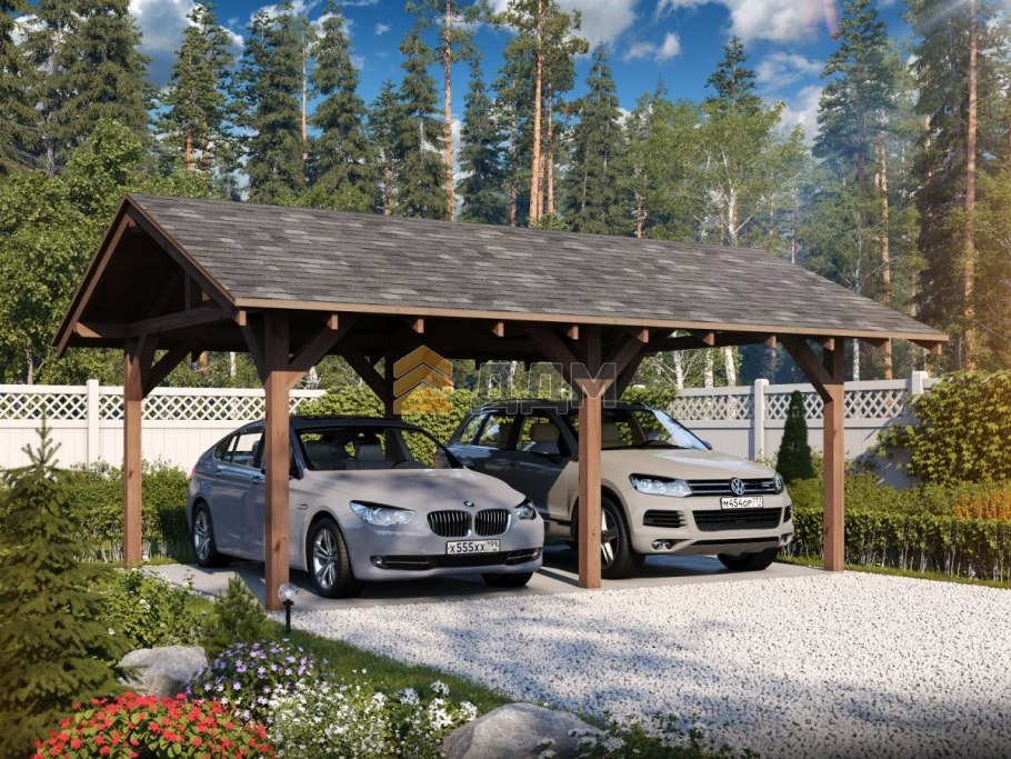 Деревянный навес для машины