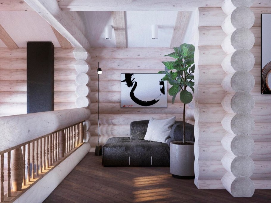 Интерьер в оцилиндрованном доме