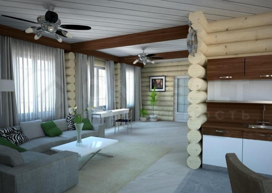 Дом из бревна внутри