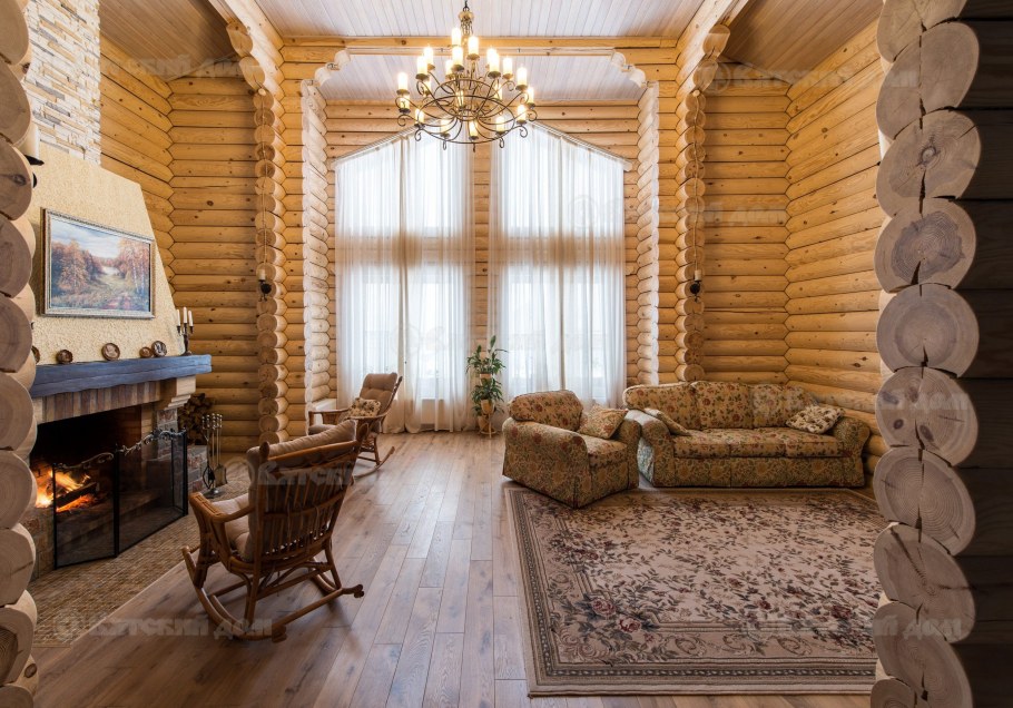 Интерьер в доме из оцилиндрованного бревна 6*6