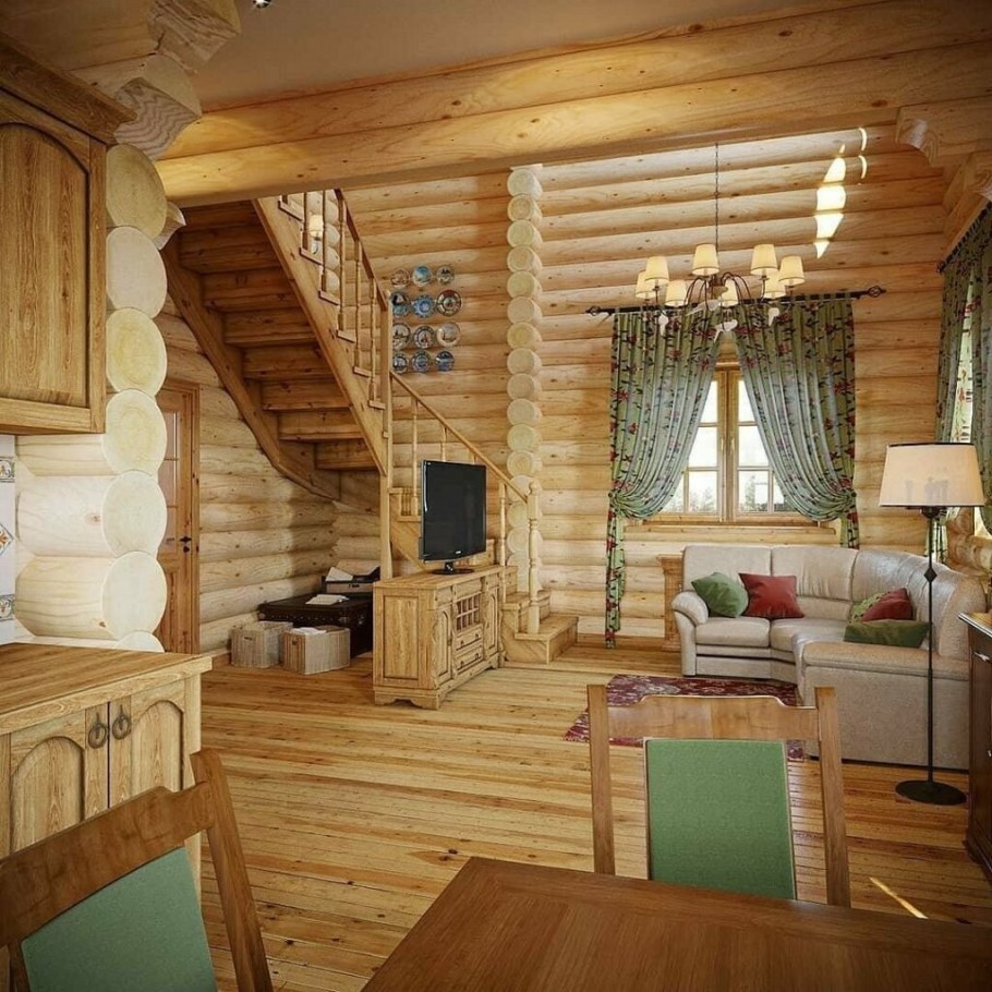 Кухня в деревянный дом оцилиндрованного бревна