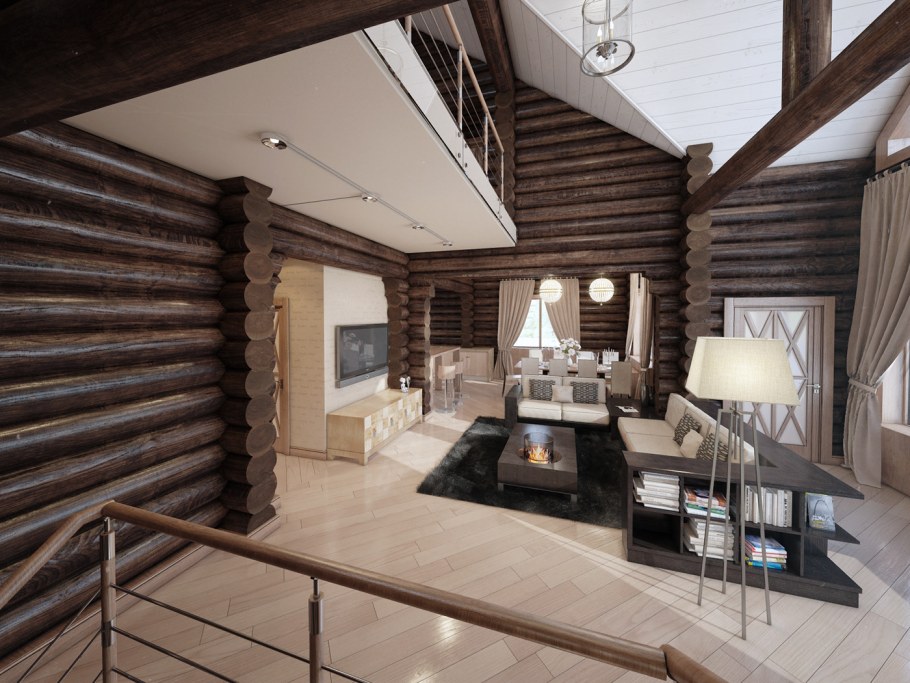 Дом из оцилиндрованного бревна интерьер