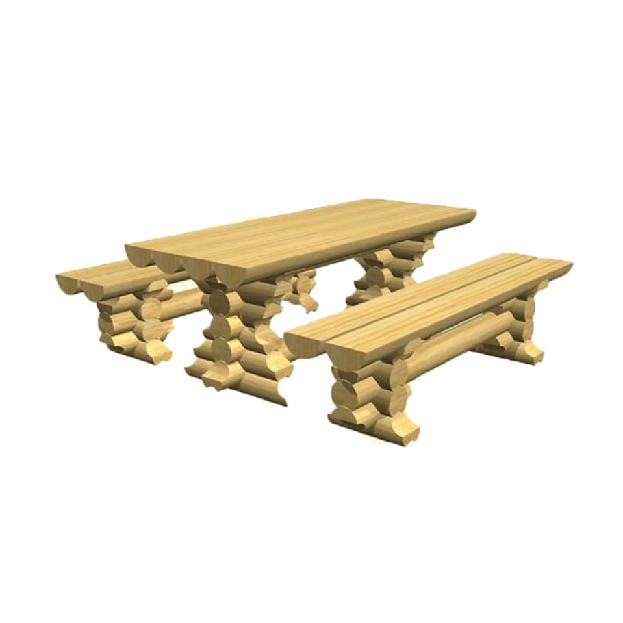 Стол и лавки из оцилиндрованного бревна