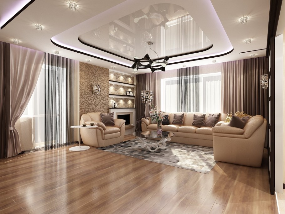 Натяжные потолки гостиная 18кв