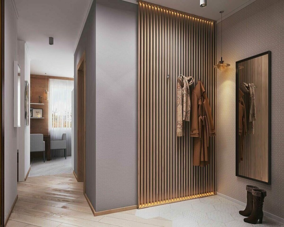 Прихожая в современном стиле с рейками