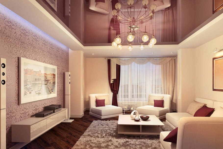 Натяжные потолки в зале