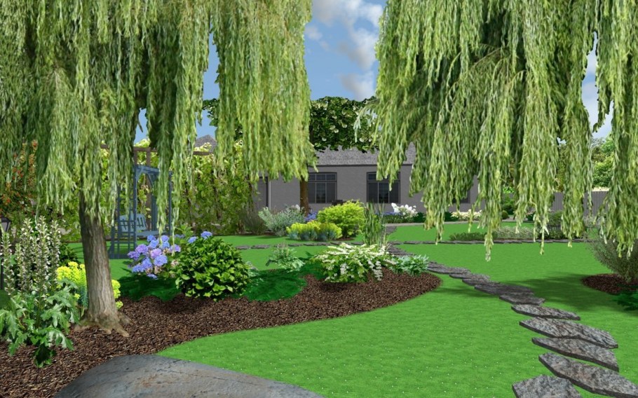 Клумба с плакучей шелковицей