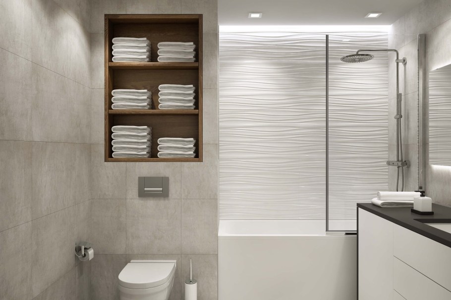 Встроенные полки в ванной
