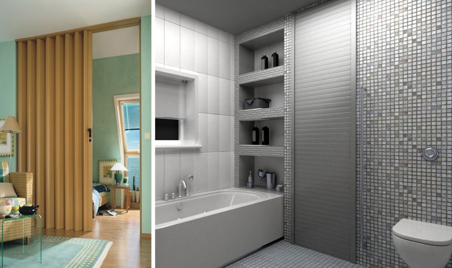 Перегородка в ванной комнате с полками