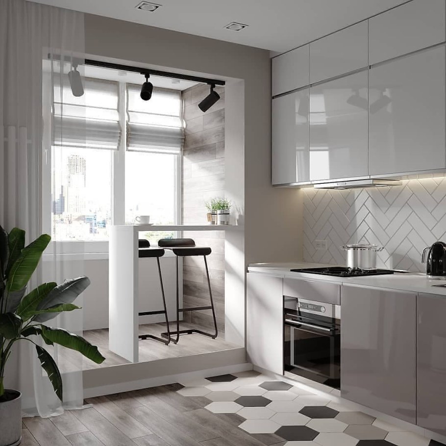 Кухня совмещенная с балконом