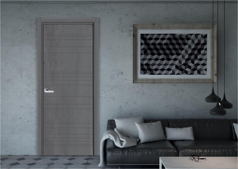 Двери серый бетон в интерьере