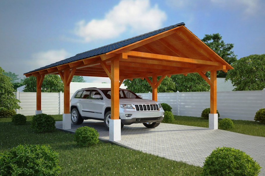 Навес для авто из дерева