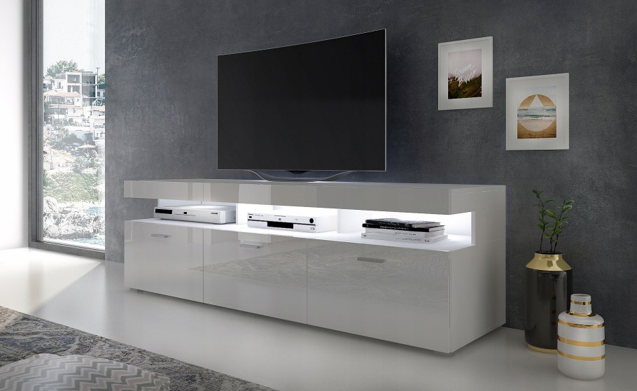 Тумба RTV Eva 180 см белый / белый блеск + led