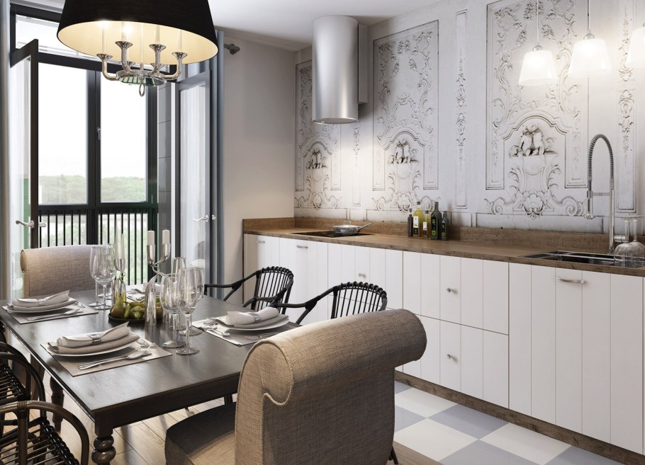 Обои на кухню интерьер современный стиль