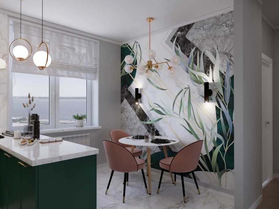 Фотообои в кухне гостиной